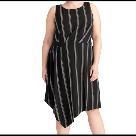 ❤️Rachel Roy Pinstripe Sleeveless Below Knee Fall Summer Office Night Out Dress - Picture 10 of 13